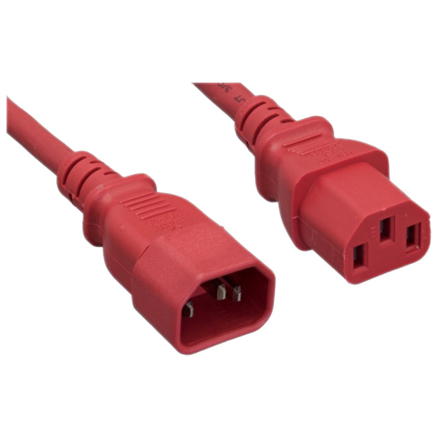 Computer / Monitor Power Extension Cord, Red, C13 to C14, 14AWG,15 Amp
