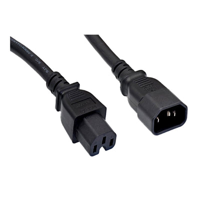 High Temperature Power Cord, C14 to C15, 14AWG, 15 Amp, UL SJT, Black