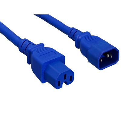 High Temperature Power Cord, C14 to C15, 14AWG, 15 Amp, UL SJT, Blue