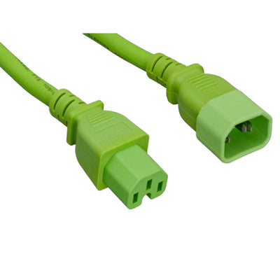 High Temperature Power Cord, C14 to C15, 14AWG, 15 Amp, UL SJT, Green