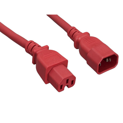 High Temperature Power Cord, C14 to C15, 14AWG, 15 Amp, UL SJT, Red