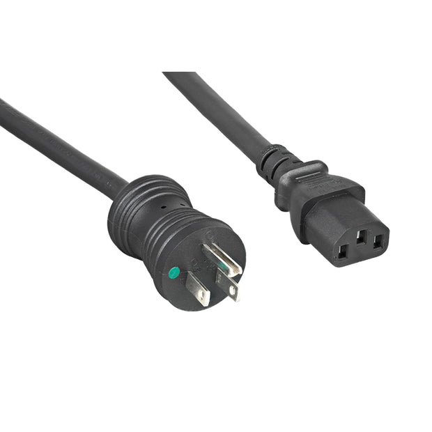 Hospital Grade, Green Dot, Power Cord, Nema 5-15 to C13, 14 AWG, SJT, 15 Amp / 125 Volt, Black