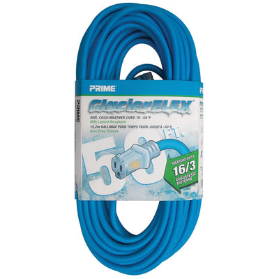 Cold Weather Outdoor Power Extension Cord, SJTW 16 AWG * 3C / 13 Amp, UL / CSA, Blue, 50 ft