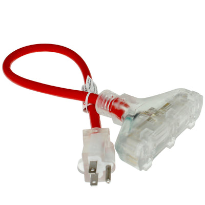 3-way Outdoor Rated Power Splitter, Single Nema 5-15P to 3 x Nema 5-15R, 12 AWG, UL Listed, 2ft