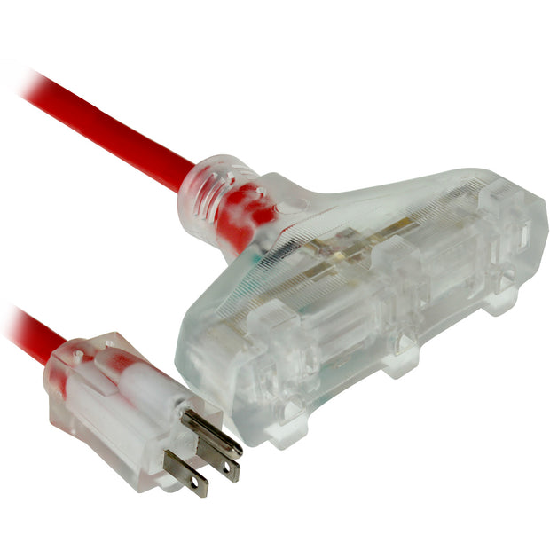 3-way Outdoor Rated Power Splitter, Single Nema 5-15P to 3 x Nema 5-15R, 12 AWG, UL Listed, 2ft