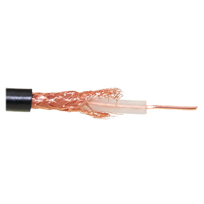 Bulk RG58/U Coaxial Cable, Black, 20 AWG, Solid Core, Braided Shield, Spool, 1000 foot