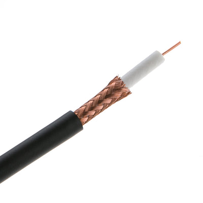 Bulk RG6U Coaxial Cable, Black, 18 AWG Solid Copper Core, Copper Braid with 95% coverage, Pullbox, 1000 foot
