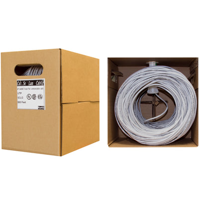 Cat5e Gray Copper Ethernet Cable, Solid, UTP (Unshielded Twisted Pair), POE Compliant, Pullbox, 500 foot