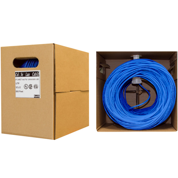 Cat5e Gray Copper Ethernet Cable, Solid, UTP (Unshielded Twisted Pair), POE Compliant, Pullbox, 500 foot