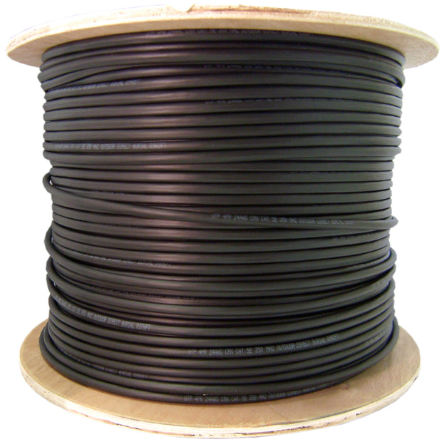 Direct Burial/Outdoor Cat5e Black Solid Copper Ethernet Cable, CMX, Waterproof Tape, 24 AWG, POE Compliant, Spool, 1000 foot