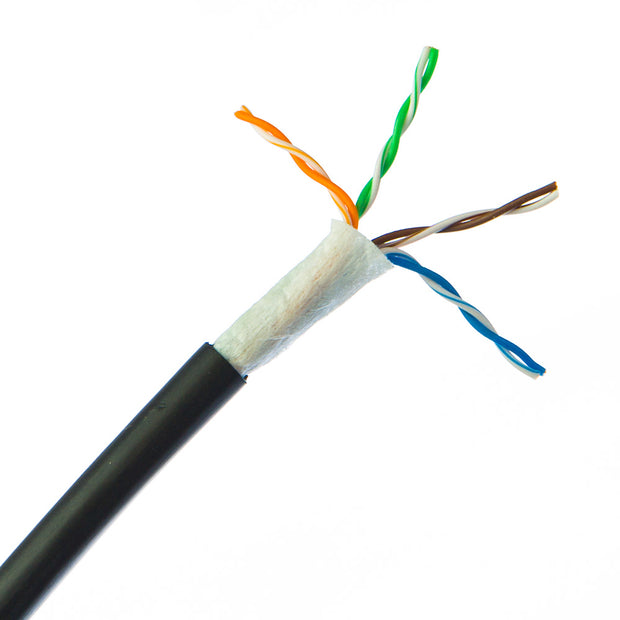 Direct Burial/Outdoor Cat5e Black Solid Copper Ethernet Cable, CMX, Waterproof Tape, 24 AWG, POE Compliant, Spool, 1000 foot