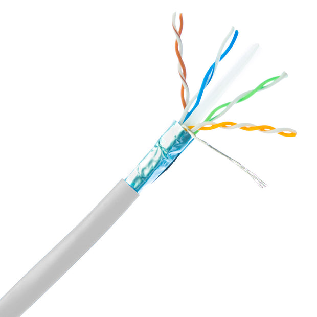 Plenum Cat5e Bulk Cable, White, Solid, Shielded, CMP, 24 AWG, Pullbox, 1000 foot