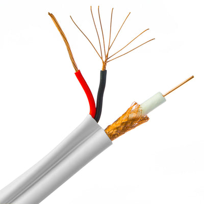 Plenum RG6 Siamese Coaxial + Power Cable, 18AWG Solid Copper Coax, 18/2 Stranded Copper Power, Bonded White CMP Jacket, Spool, 1000 foot