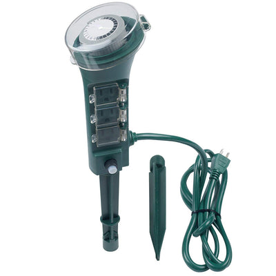 6-Outlet yard stake with mechanical timer.  6 foot cord. Green