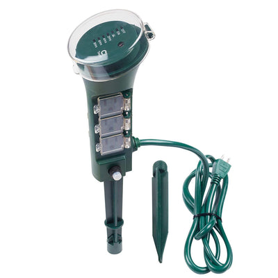 6-Outlet yard stake with digital timer.  6 foot cord. Green