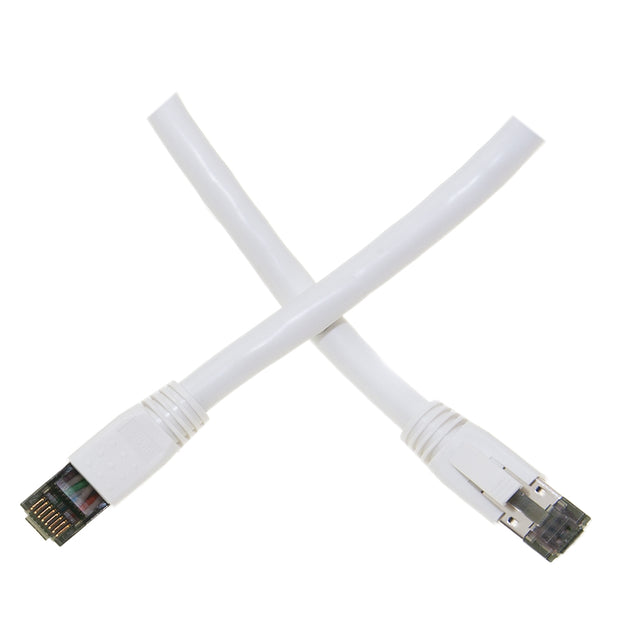 Cat8 White S/FTP Ethernet Patch Cable, Molded Boot, 40Gbps - 2000MHz, 4-Pair 24AWG Copper, RJ45 Male