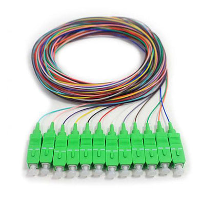 12 Strand Fiber Pigtail, 9/125 Singlemode(Green Boot), SC/APC, 3 meter