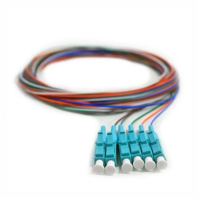 Fiber Pigtail, MM, OM4, 6 Fiber, LC/PC, 3M, Aqua Boot