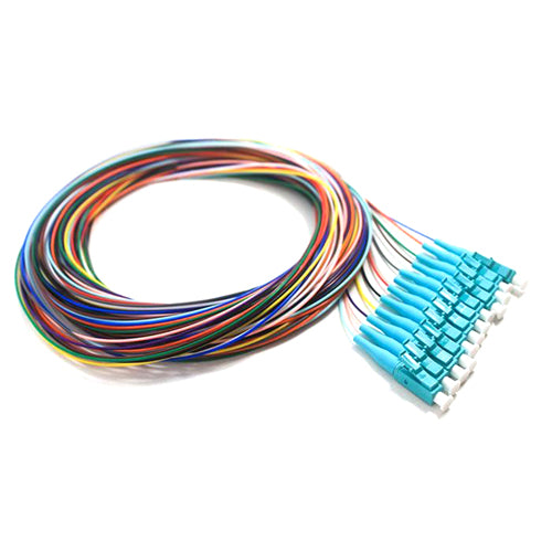 Fiber Pigtail, MM, OM4, 12 Fiber, LC/PC, 3M, Aqua Boot