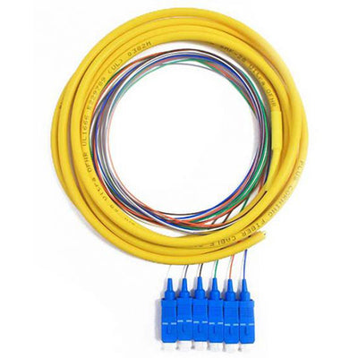 6 Strand Fiber Distribution Pigtail, Singlemode, LC/UPC Connectors, Blue Boots, 3 meter(1m 900um fanout + 2m distribution tail)