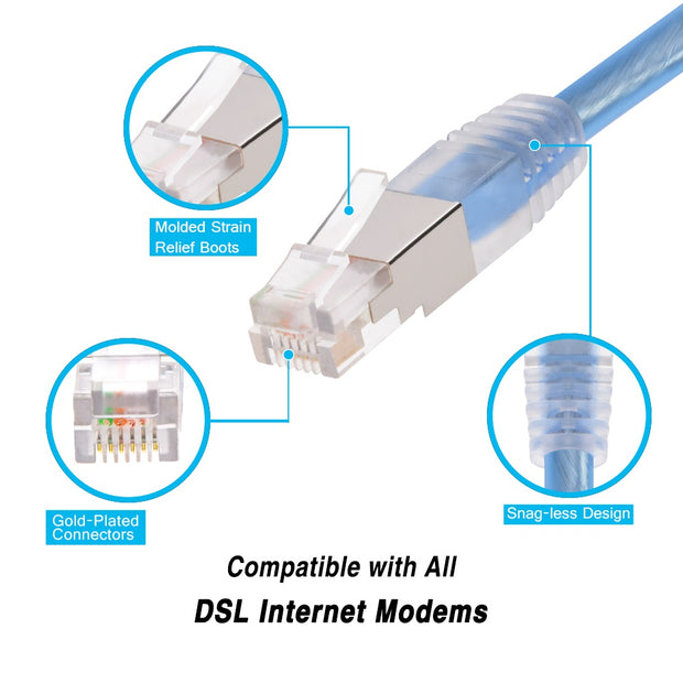 25Ft RJ11 Shielded Modem Cable for DSL Internet