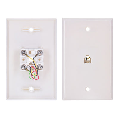 RJ11 Modular Single Port Wall Plate White, Smooth Face