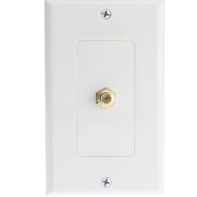 White Decora Wall Plate with F-pin Coupler, F-pin Female