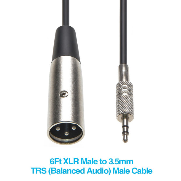10Ft XLR Male to 3.5mm Stereo TRS (Balanced Audio) Male Cable