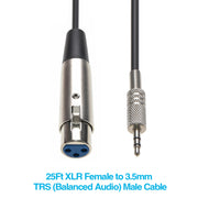 25Ft XLR Female to 3.5mm Stereo TRS (Balanced Audio) Male Cable