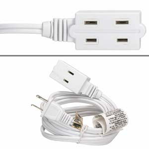 9Ft 3-Outlet Power Extension Cord White 16AWG/2