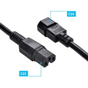 6Ft  Power Cord C14 to C15 Black/ SJT 14/3