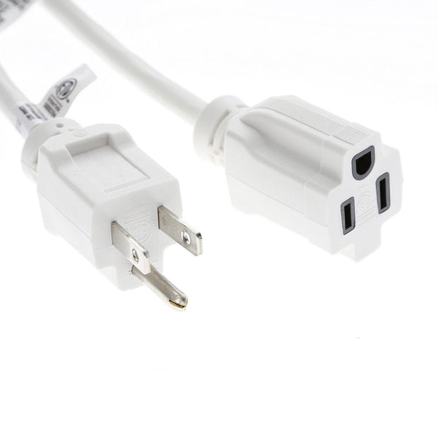 15Ft 16/3 SJTW White Power Extension Cord White Plug