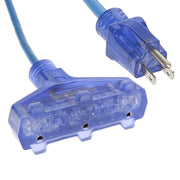 2Ft 3-Outlet Adapter 14/3 SJTW Lighted Clear Blue Receptacle,