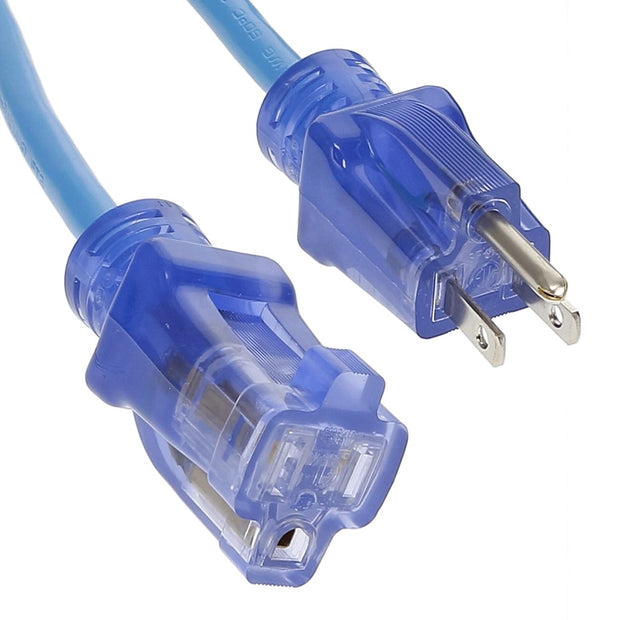25Ft 14/3 SJTW Blue Power Extension Cord Lighted Clear Blue Plug
