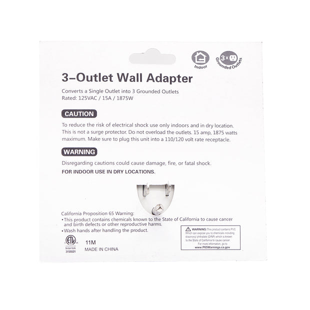 3 Outlet Grounding Tap AC125V 15A