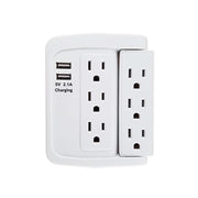 6 Outlet Swivel  Wall Tap  Adapter w/ 500J Surge Protector and 2 USB Charging Ports (2.1)