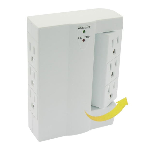 6 Outlet  Swivel  3Prong  Wall Tap Adapter 300J Surge Protector