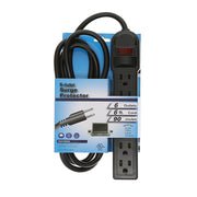 6Ft 6-Outlet Surge Protector 14AWG/3, 15A, 90J Black