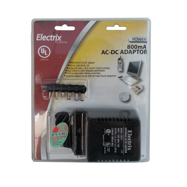 800mA Universal AC/DC adapter w/6 Plugs
