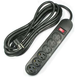 9Ft 6-Outlet Power Strip AC125V 14AWG Black Protection Cap