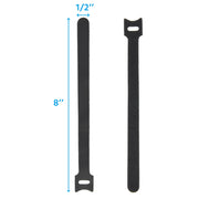 8" Hook and Loop Wrap Strap 1/2" Width Black, 100pc Pack