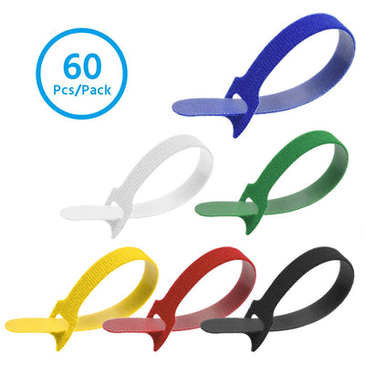 8" Hook and Loop Wrap Strap 1/2" Width Assorted colors , 60pc Pack