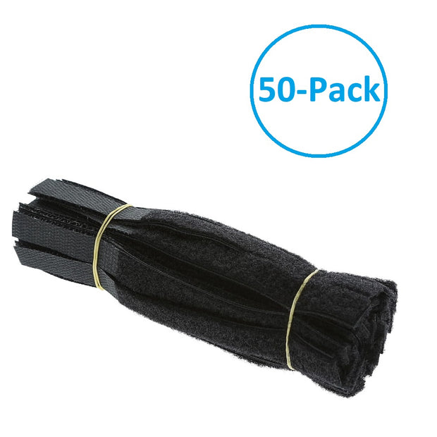 6" Hook and Loop Strap 1/2" Width Black, 50pc Pack
