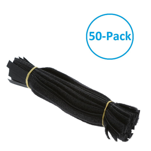 9" Hook and Loop Strap 1/2" Width Black, 50pc Pack