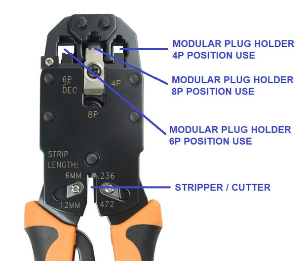 8P8C(RJ45)/6P6C(RJ12)/6P4C(RJ11) Crimp Tool w/ Rachet