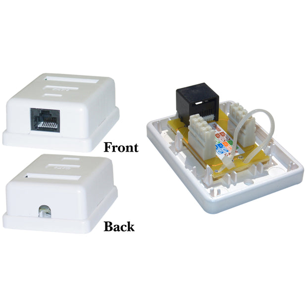 Cat6 Jack Surface Mount Box, Female, Unshielded, White