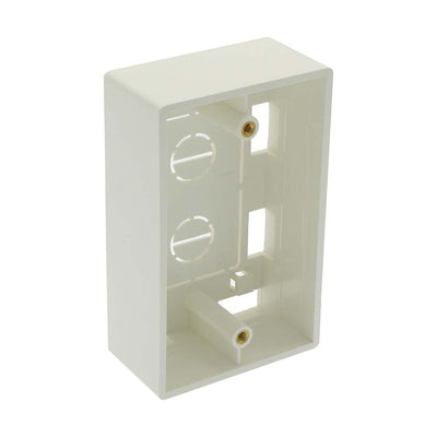 Surface mount box, single gang, white, includes mounting screws and double sided adhesive pad
