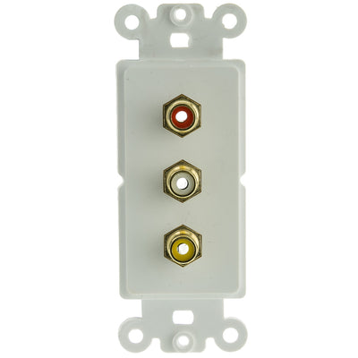 Decora Wall Plate Insert, White, 3 RCA Couplers (Red/White/Yellow), RCA Female