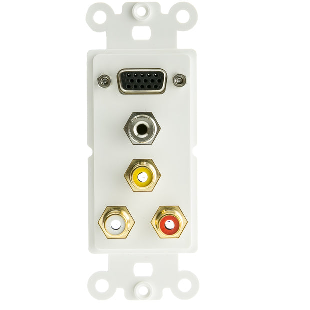 Decora Wall Plate Insert, White, with 1 VGA, 3.5mm Stereo and 3 RCA (Red/White/Yellow) Female Couplers
