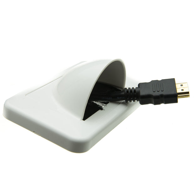 Brush Style Cable Pass-Through Wall Plate Insert with half-moon cover, single gang, white